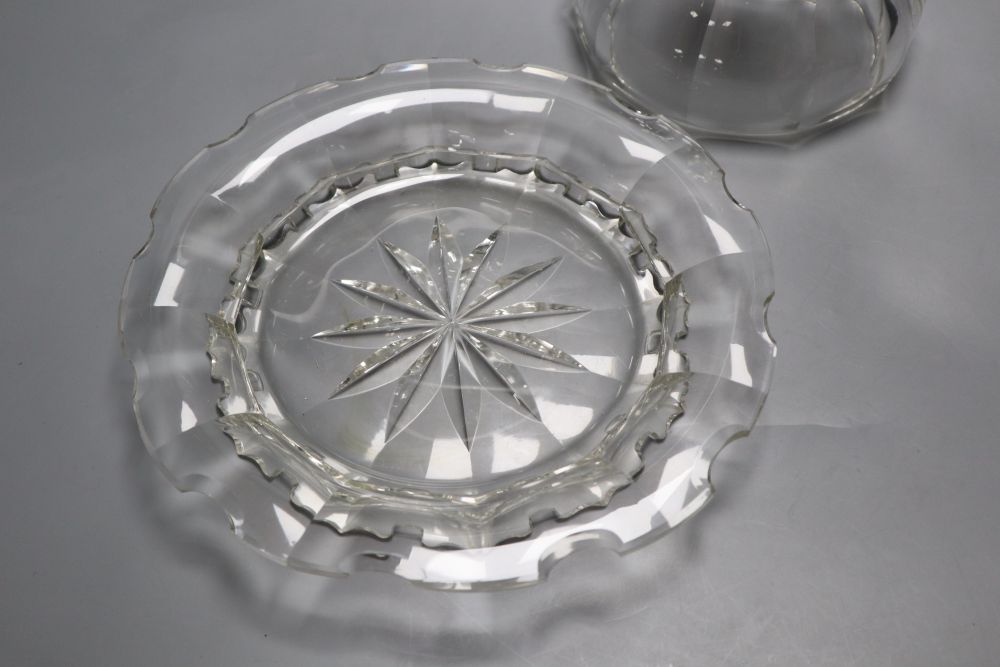 A Victorian cut glass cheese dish and cover with Dutch silver cow finial, diameter 26cm